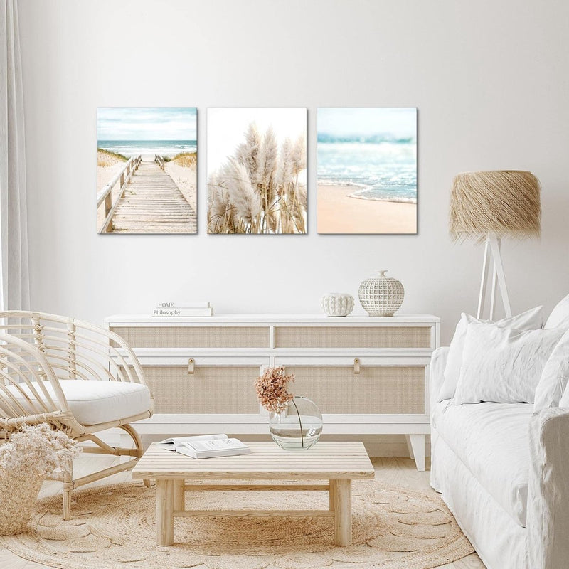 Klaar om op te hangen - wandafbeeldingen set zee - collage XXL woonkamer beige blauw