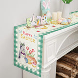 Tafelloper voor Pasen, paaseieren, konijnen, wortel, hazen, bloemen, paaseieren met haas, paasei-patroon, voor lente, paasfeest, tafeldecoratie voor binnen en buiten, eettafel, 183 x 33 cm