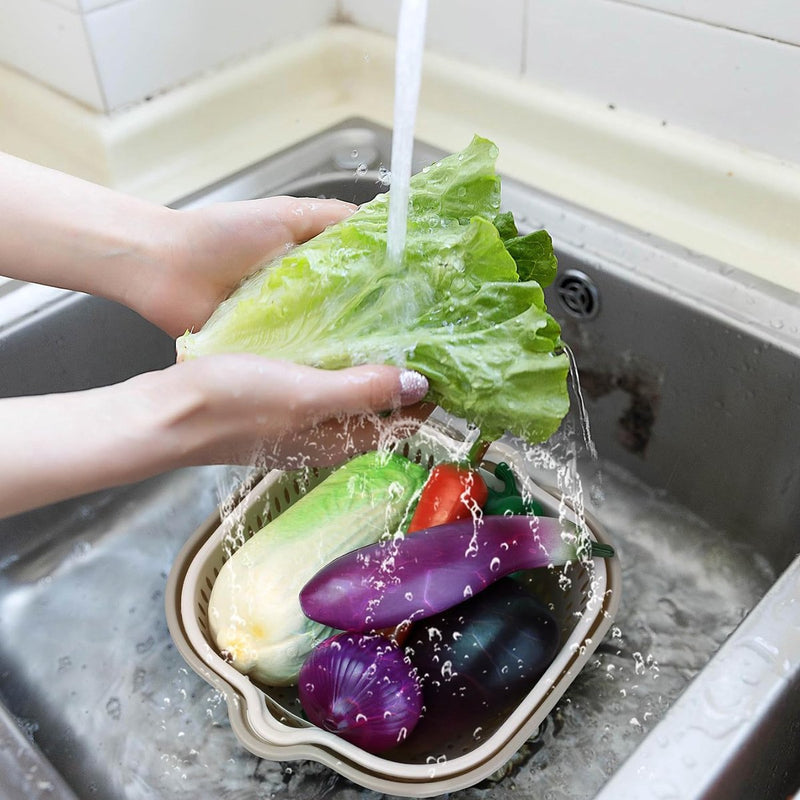 8-delige multifunctionele keukenzeefset, 2-in-1 keukenzeef, keukenvergiet, pastazeef, kunststof dubbellaagse afvoermand, rijstwaskom met zeef, gootsteenzeef voor fruit,