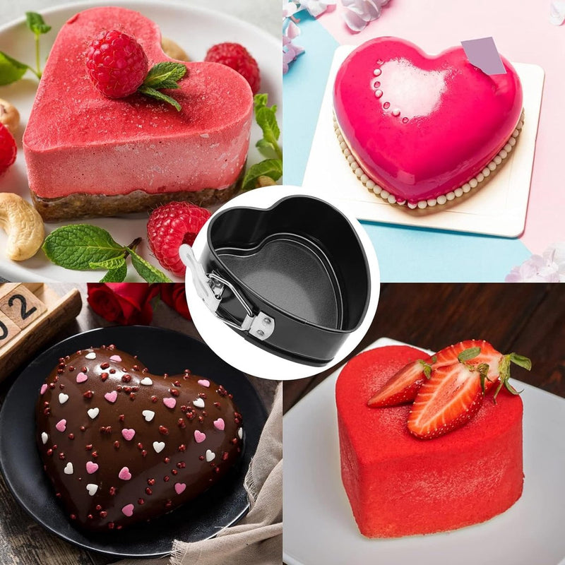 Taartbakvorm, 2 stuks kleine hartvormige springvormen, Ø 11 cm, mini-hartbakvormen, springvorm, taartpannen, mini-hartvorm, taartbakvormen met antiaanbaklaag