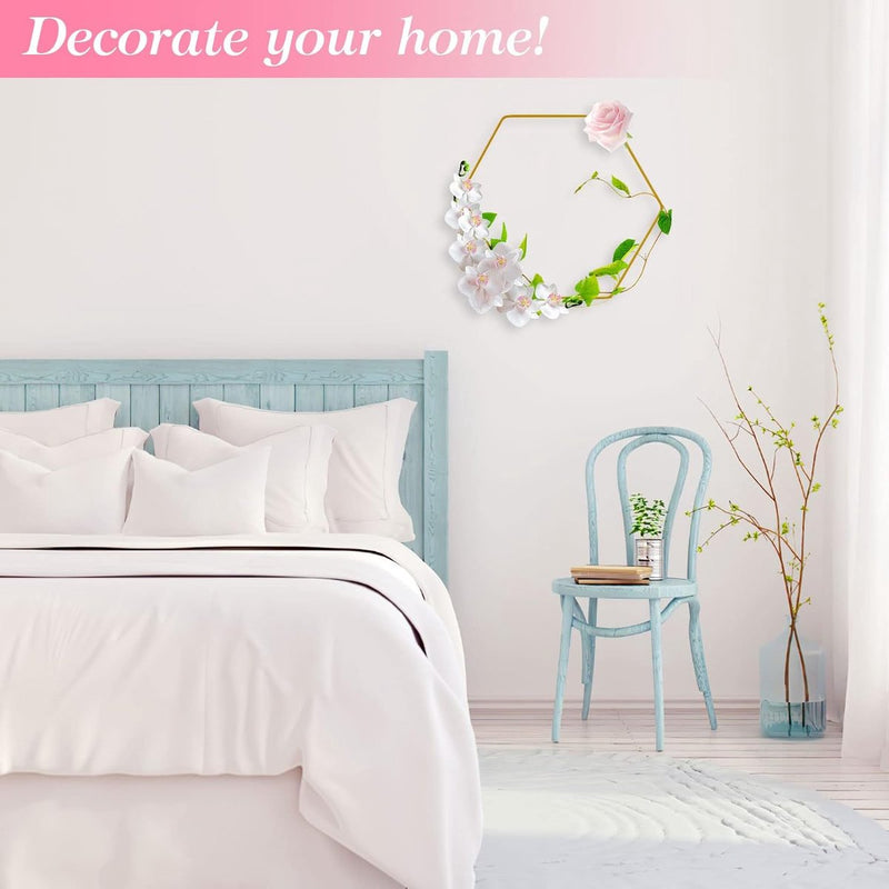 6 stuks metalen ringen om te knutselen, 20 cm zeshoekige decoratieve metalen ring met 6 houten standaarden, gouden draadringen om te knutselen, metalen decoratieve ringen voor doe-het-zelf handwerk, bruiloft, feest, tafelversiering