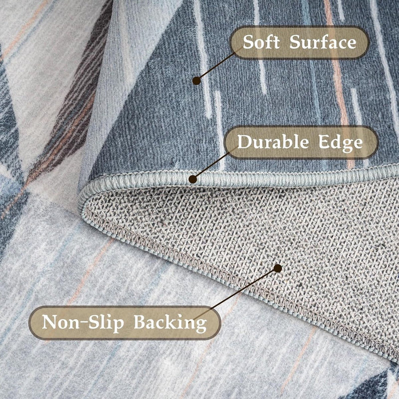 Modern woonkamertapijt, wasbaar, laagpolig tapijt, slaapkamer, wollig, antislip, tapijt, eetkamer, tapijt, geometrisch tapijt, 80 x 150 cm, blauw