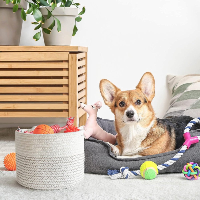 Kleine geweven katoenen opbergmand voor handdoeken in de kinderkamer, plankmand op kantoor, D24 x H18 cm