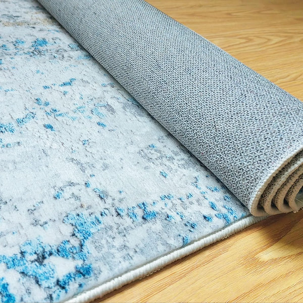 gangloper, antislip, voor gang, keuken en woonkamer, wasbaar, licht, lange loper (crème/blauw, 80 x 200 cm)