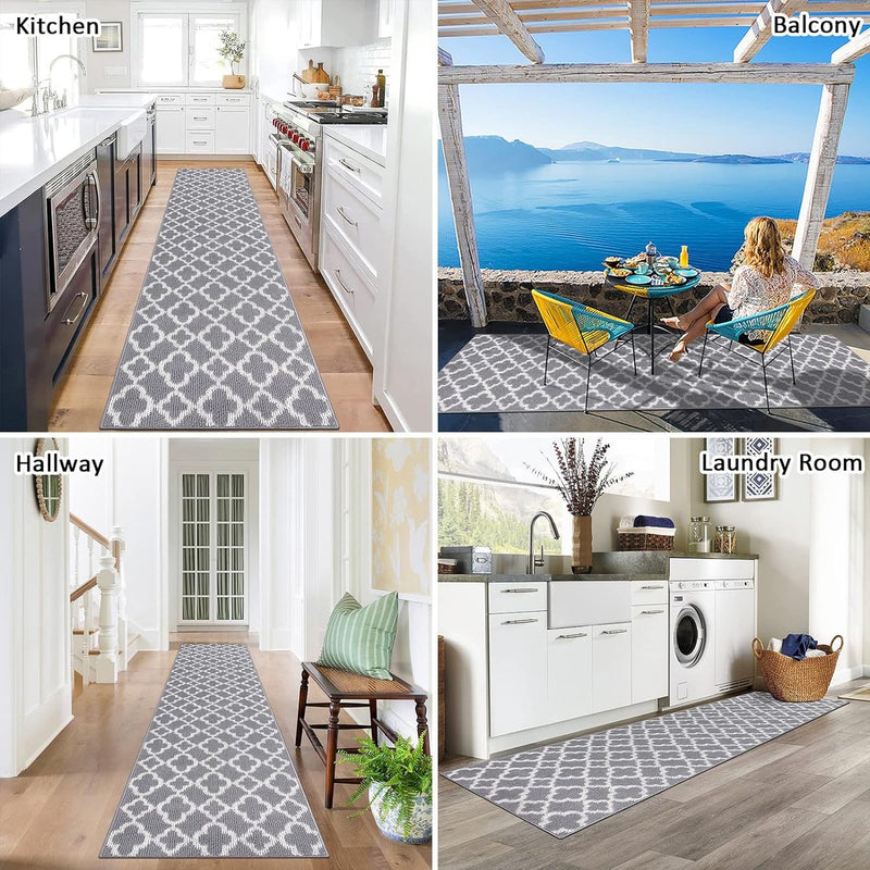Lange gangtapijtloper, 60 x 240 cm, antislip grijze tapijtloper, wasbaar vintage keukentapijt, lange Boho-tapijtloper voor slaapkamer, entree, keuken