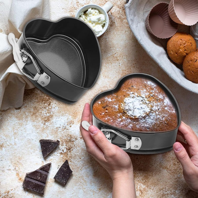 Taartbakvorm, 2 stuks kleine hartvormige springvormen, Ø 11 cm, mini-hartbakvormen, springvorm, taartpannen, mini-hartvorm, taartbakvormen met antiaanbaklaag