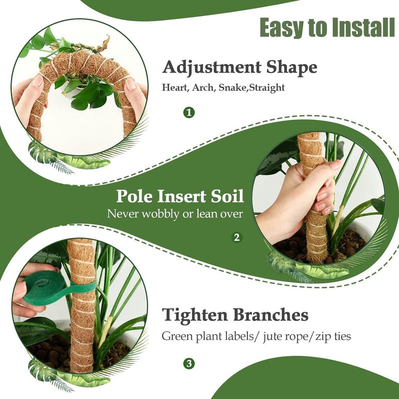 70 cm en 120 cm plantenstok kokos, buigbare kokosvezelmosstok, plantenstok voor klimplanten, natuurlijke plantensteun met accessoires, 2 stuks