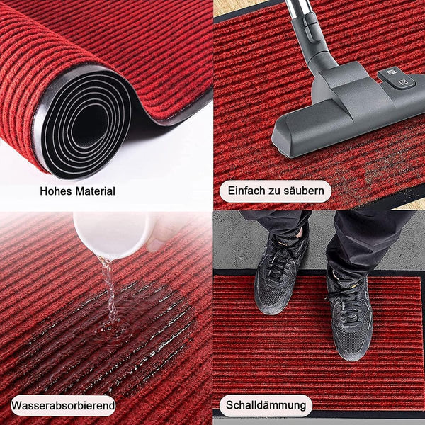 Vloerloper, 90 x 300 cm, antislip, voetmat, vuilloper met antislip achterkant, vuilmat, ingangsmat, deurmat, tapijtloper voor ruimtes, gangen, entrees, rood
