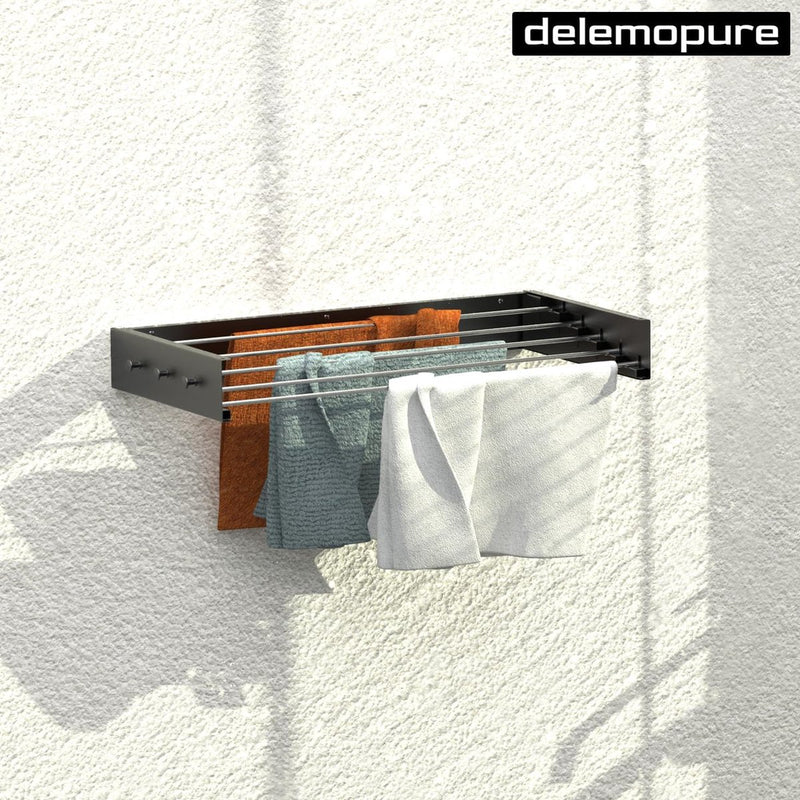 Droogrek voor aan de wand uittrekbaar en kledinghaak 80 cm van hangwasdroger in klein, compact formaat, wasrek voor binnen en buiten, is uittrekbaar en zwart