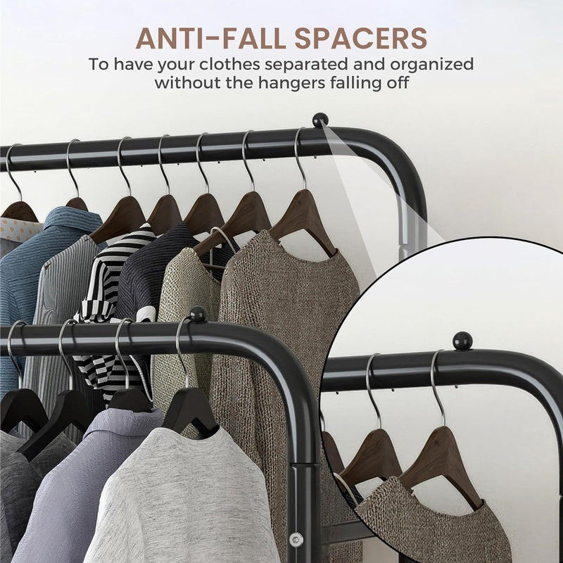 Kledingroede met 2 bovenstangen, 2 onderplanken en 4 kapstokhaken. Dubbele kapstok voor thuis, slaapkamer, woonkamer