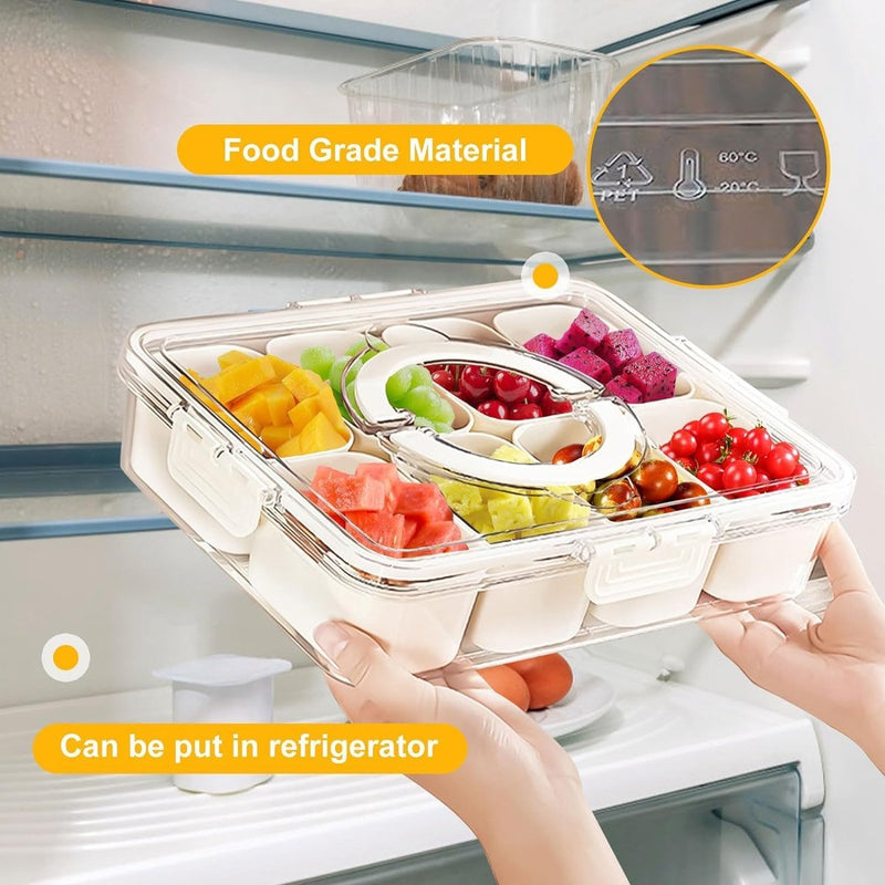Snackschaal, serveerschaal, snackbord met 8 vakken, snackschaal met deksel, plastic snackbord, fruitbord met deksel, snackopbergdoos voor noten, desserts
