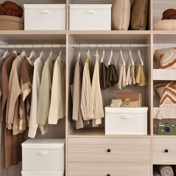 Opbergdozen met deksel, 2 stuks opbergdozen met deksel, opvouwbare organizerdozen stof, opbergmand met deksels voor kleding, witte vouwdozen met deksels voor kledingkast