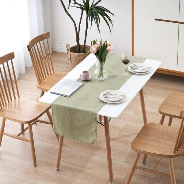 Tafelloper waterafstotende linnenlook | Vlekbescherming, wasbaar | Als tuintafelkleed buiten voor eettafel | Groen - 40x140 cm