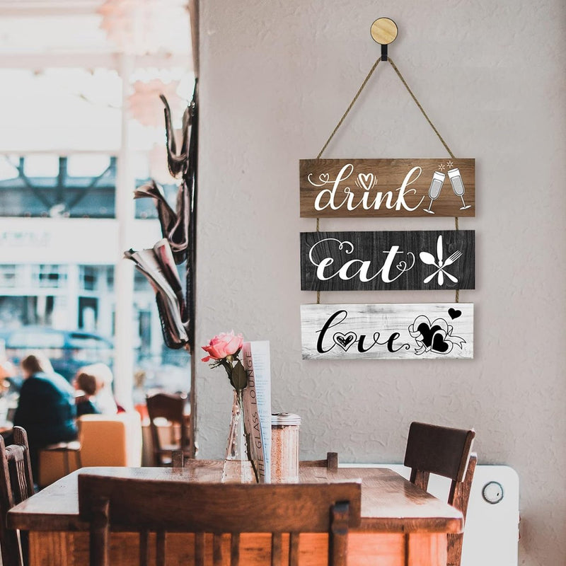 Houten keukenbord, rustiek keukenmuurkunstbord, eet liefdedrankbord met haken, primitieve keukenmuurdecoratie voor keuken, eetkamer, bar, café