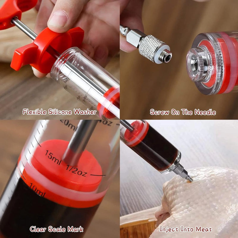 Vleesspuit marinadespuit 30 ml BBQ braadspuit van kunststof met 3 naalden kruidenspuit vleespyze voor BBQ Grill vlees rund