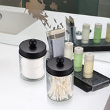 2 stuks glazen wattenstaafjes, wattenschijfjes, opbergcontainer, badkamer, wattenschijfdispenser, make-uporganizer voor wattenstaafjes, wattenballen, stippen, Q-Tips, oorstaafjes