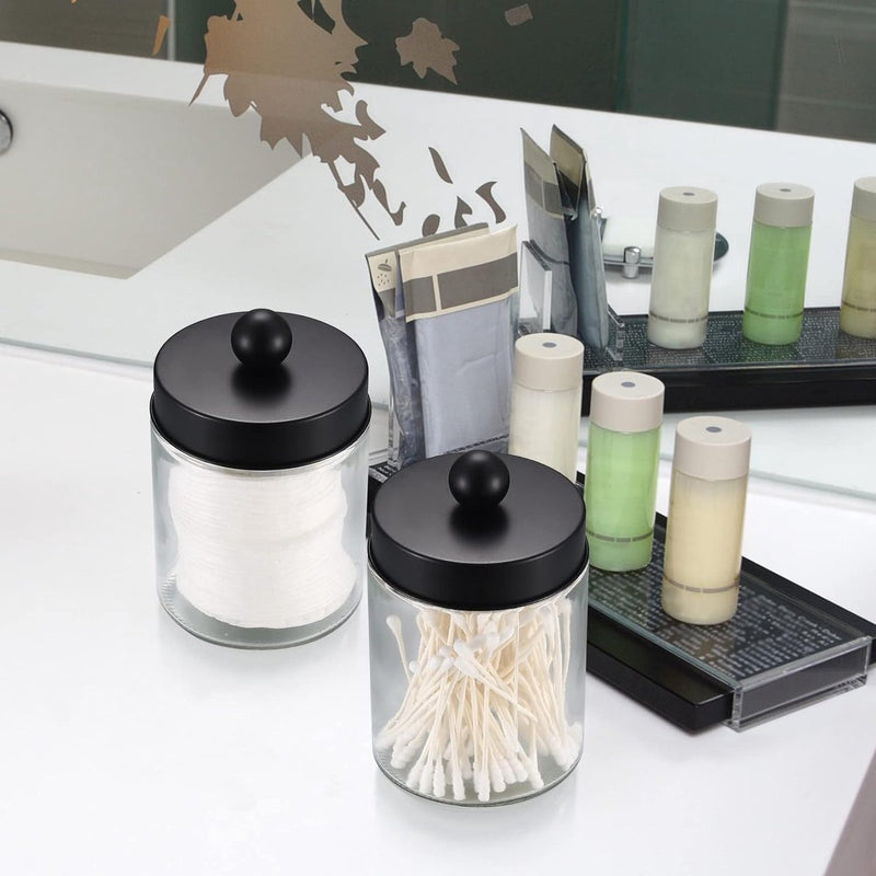 2 stuks glazen wattenstaafjes, wattenschijfjes, opbergcontainer, badkamer, wattenschijfdispenser, make-uporganizer voor wattenstaafjes, wattenballen, stippen, Q-Tips, oorstaafjes