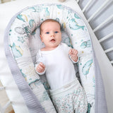 Babynestje voor pasgeborenen baby's, 90 x 50 cm, handgemaakte cocon, dubbelzijdig van katoen, wafel met babynestje, waterdieren, lichtgrijs