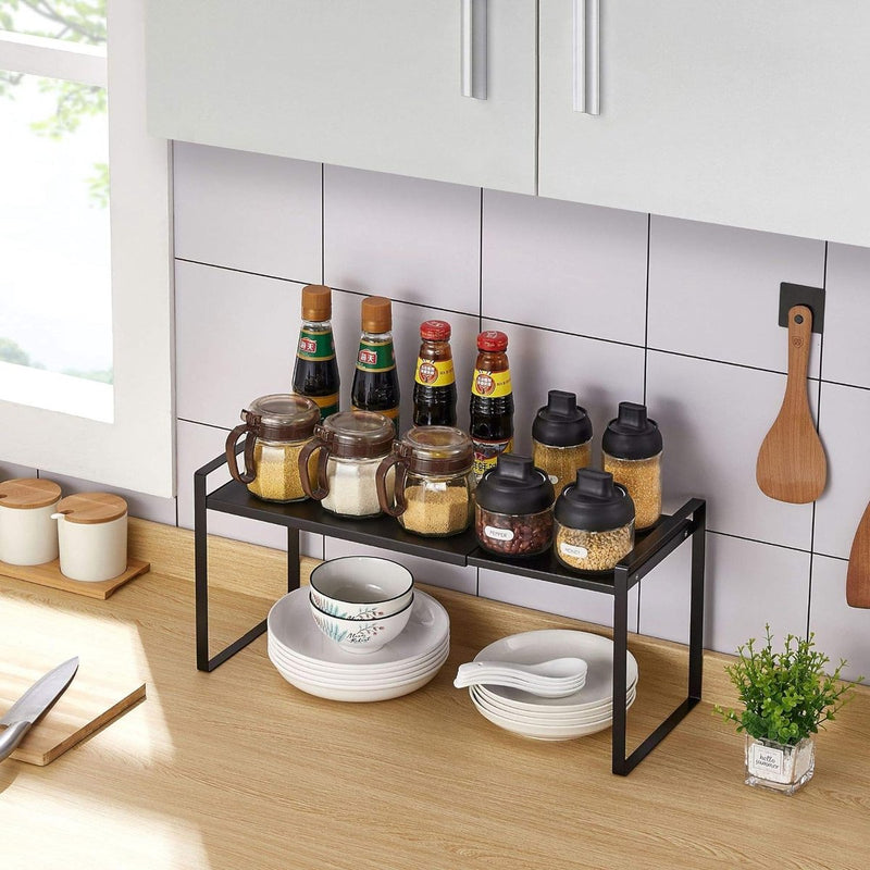 Keukenrek op het werkblad, uitbreidbaar, multifunctioneel metalen keukenrek, heavy duty, verstelbaar werkbladenrek, kruidenrek, organizer, pantry, vrijstaand voor keuken en badkamer