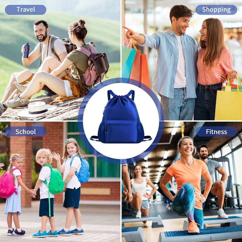 Gymtas met trekkoord, sportrugzakken, verstelbaar, voor dames en heren, grote sporttas met bodemvak, netvakken, water, trekkoord, waterdicht, uniseks, voor zwemmen en reizen