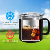 Roestvrijstalen thermosbeker met deksel, 470 ml, dubbelwandig, met handvat, lekvrij, campingbeker, reisbeker, bierpul, BPA-vrij