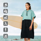 Surf Poncho, Extra Grote, Dikke Handdoekponcho voor Mannen en Vrouwen met Capuchon Zak voor Zwemmen op het strand, 104 x 83 cm, Zwartgroen