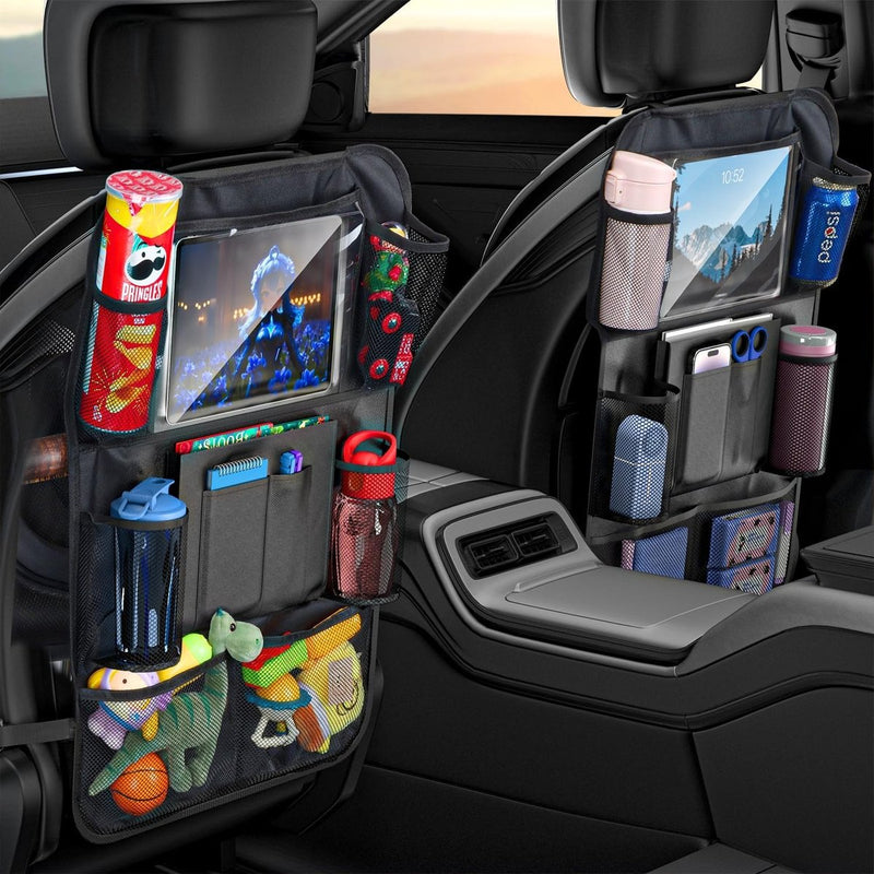 Auto-rugleuningbescherming en organizer, waterdicht en onderhoudsvriendelijk, Oxford-doek, autostoel, organizer, zwart, 2 stuks