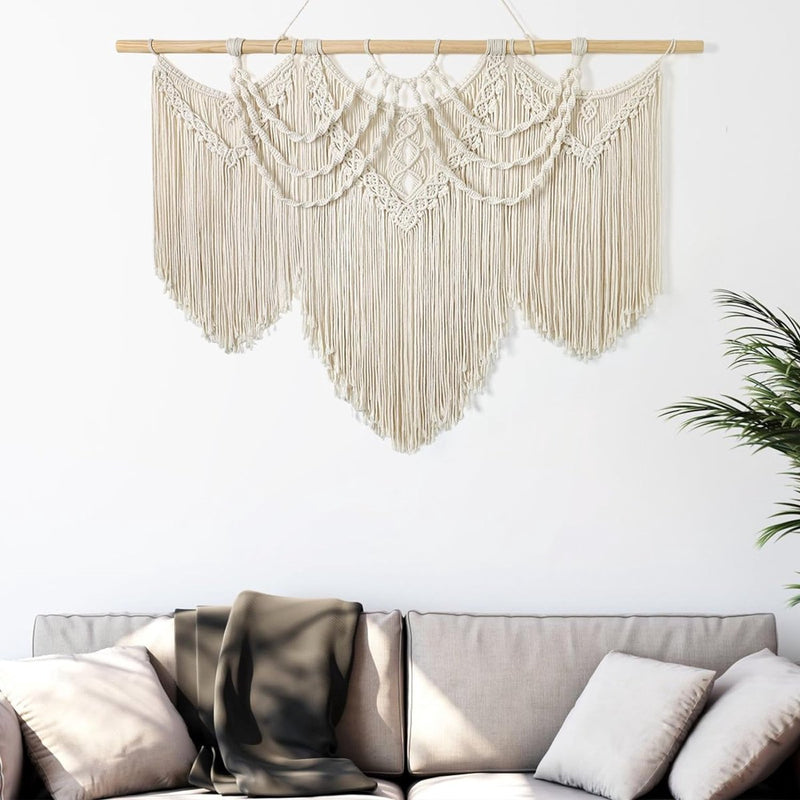 Macramé wandbehang Kleurrijk geweven tapijt van katoendraad, decoratieve hanger met natuurlijke takken, veren en bladeren, 3 stijlen (Color : A2, Size : 90x90cm/35.4x35.4in Macramé wandbehang Kleurrijk geweven tapijt van katoendraad, decoratieve hanger met natuurlijke takken, veren en bladeren, 3 stijlen (Color : A2, Size : 90x90cm/35.4x35.4in