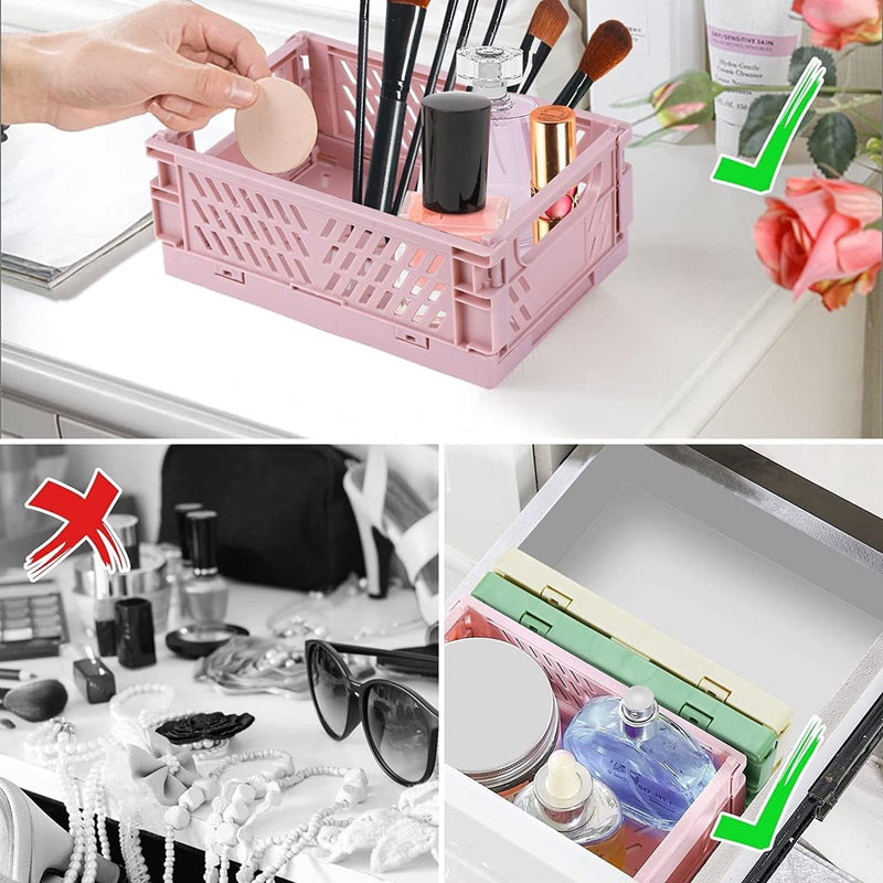 Set van 4 mini-manden, kunststof, vouwbox, opbergkist, stapelbare fruitkist, kunststof, klapmand voor keuken, werkkamer en kantoor (meerkleurig)