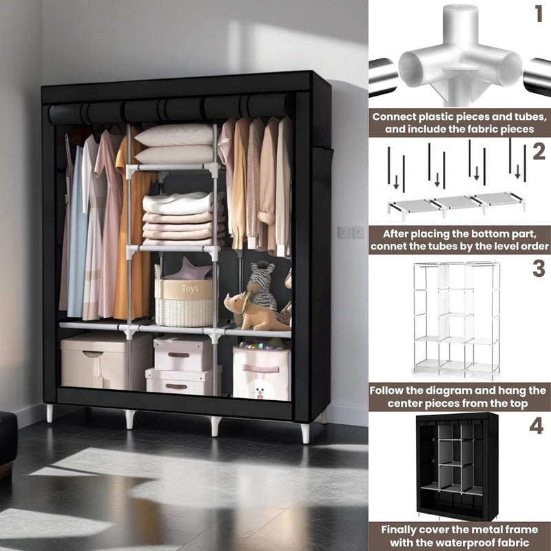 Kledingkast Draagbare stof, kledingkast voor opslag, waterdichte kledingkast, kledingopbergorganisator voor thuis, slaapkamer en woonkamer. (130x170x45cm)