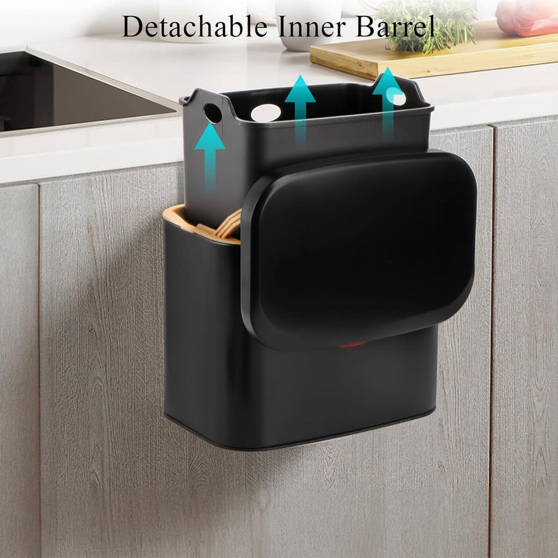 hangende keukencompostbak met deksel 4L verwijderbare roestvrijstalen prullenbak kleine keukenprullenbak voor aanrechtkast onder gootsteen zwart