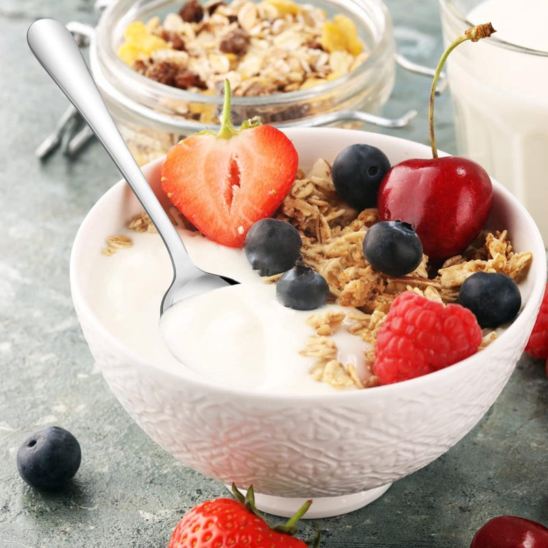 Tafellepels, 12-delige set, roestvrij staal, eetlepels, soeplepelset, 20,8 cm grote lepelset, moderne dinerlepelset voor keuken, thuis, restaurant, ronde handgrepen en gladde randen,