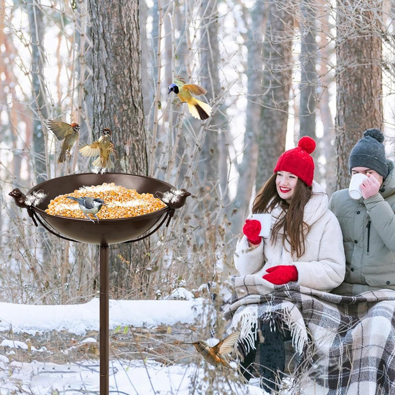 Vogelbad, vogelbad, waterbad, waterbak, waterschaal, stekker, bruin ijzer, vrijstaande vogelbadjeskom met 3 vogelstandbeelden, Birdbath & Birdfeeder Garden Yard Lawn Decor (bruin)