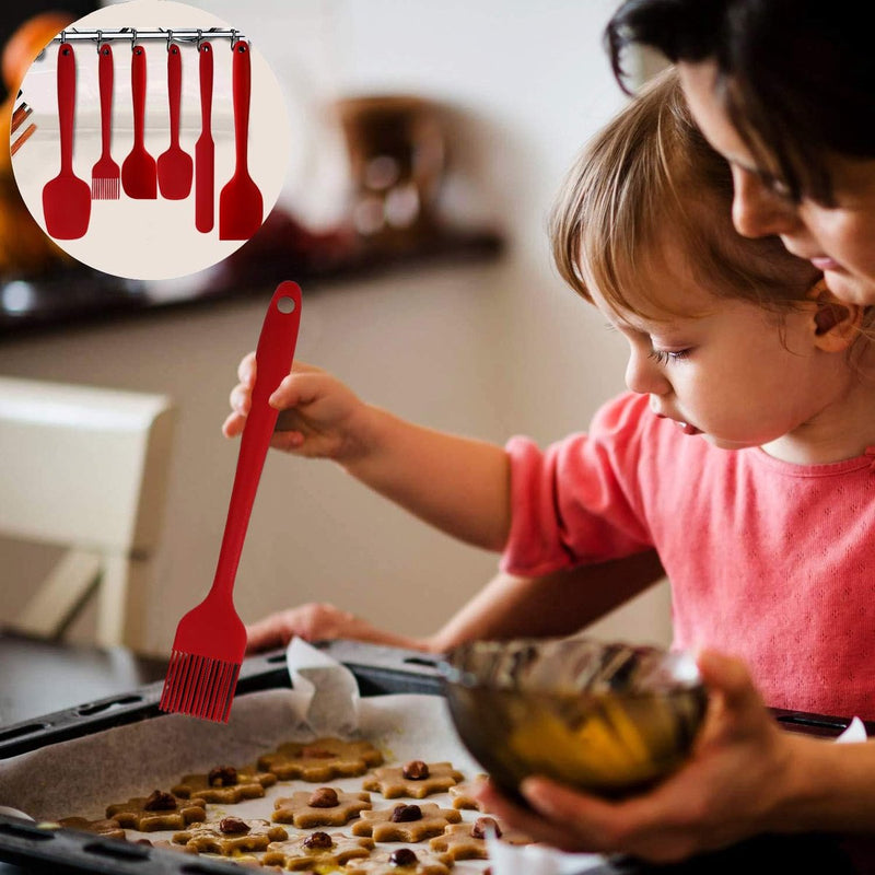 Siliconen spatel Siliconen keukengereiset Hittebestendig en antiaanbaklaag Siliconen deegspatel van voedingskwaliteit voor koken, bakken en mixen, 6-delig rood