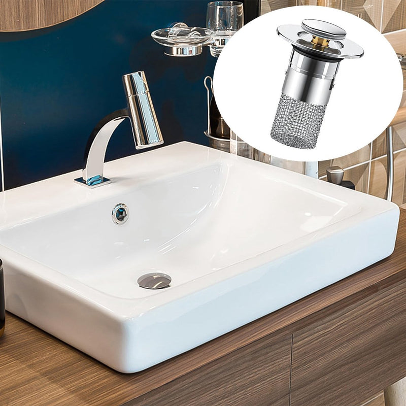 Set van 2 gootsteenpluggen, afvoerzeef, afvoerfitting, wastafel, universele pop-up gootsteenplug, roestvrij staal, voor 34-40 mm afvoerafvoerplug voor badkuip