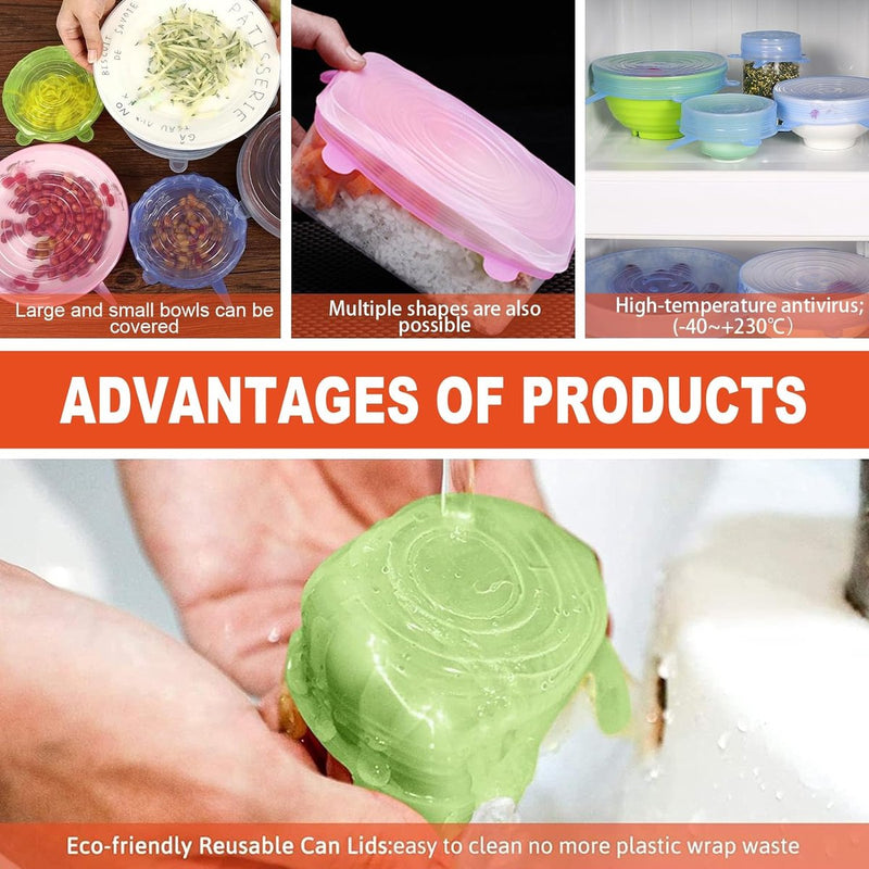18-delige siliconen dekselset - herbruikbare siliconen deksels voor potten - extra scheurbestendig en rekbaar, geschikt voor de meeste containers - premium deksels voor blikjes en kommen