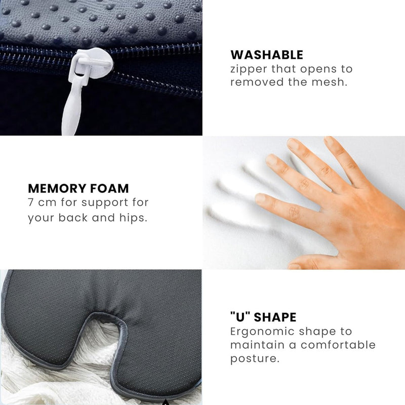 Benazcap zitkussen voor bureaustoel en rolstoel, ergonomische rugsteunzitting, verlicht pijn en verhoogt het comfort, thermische reactie, wasbare mesh-hoes.