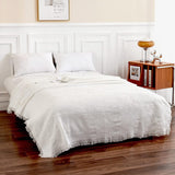 Grote banksprei voor 3-zitsbank met decoratieve kwastjes, dubbelzijdige bankhoes banksprei voor bank en bed, ruitpatroon met bladeren en bloemen - wit, 180 x 300 cm