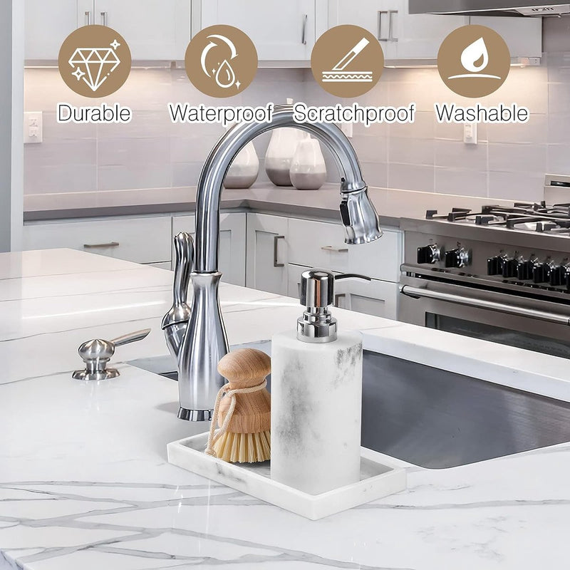 Wastafelorganizer, mini-dienblad voor de badkamer, rechthoekig, hars, plat, sieradenhouder voor textiel, kaarsen, zeep handdoeken, planten, Wit marmer, Mini