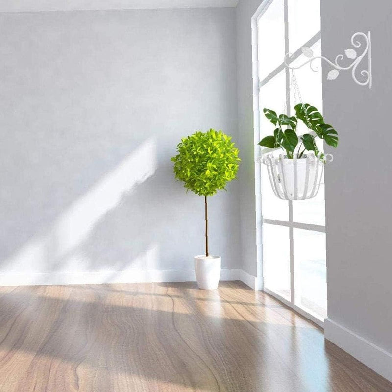 2 stuks houder voor bloemhouders, wandhouders hangmanden, lantaarn wandhouder uit, hangende ijzeren kunst buiten met bladpatroon hangende mand voor tuinvogelhuisjes, windspel (wit)