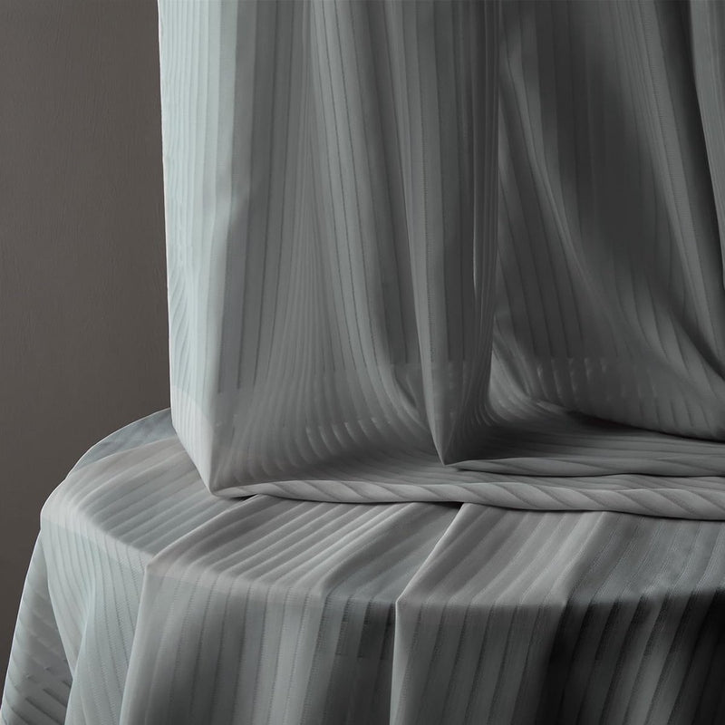 Gordijnen, gestreepte gordijnen met ogen, grijs, 140 x 160 cm, half-transparant, set van 2 gordijnen met ogen, met strepen, decoratie, voor kinderkamer, woonkamer, slaapkamer