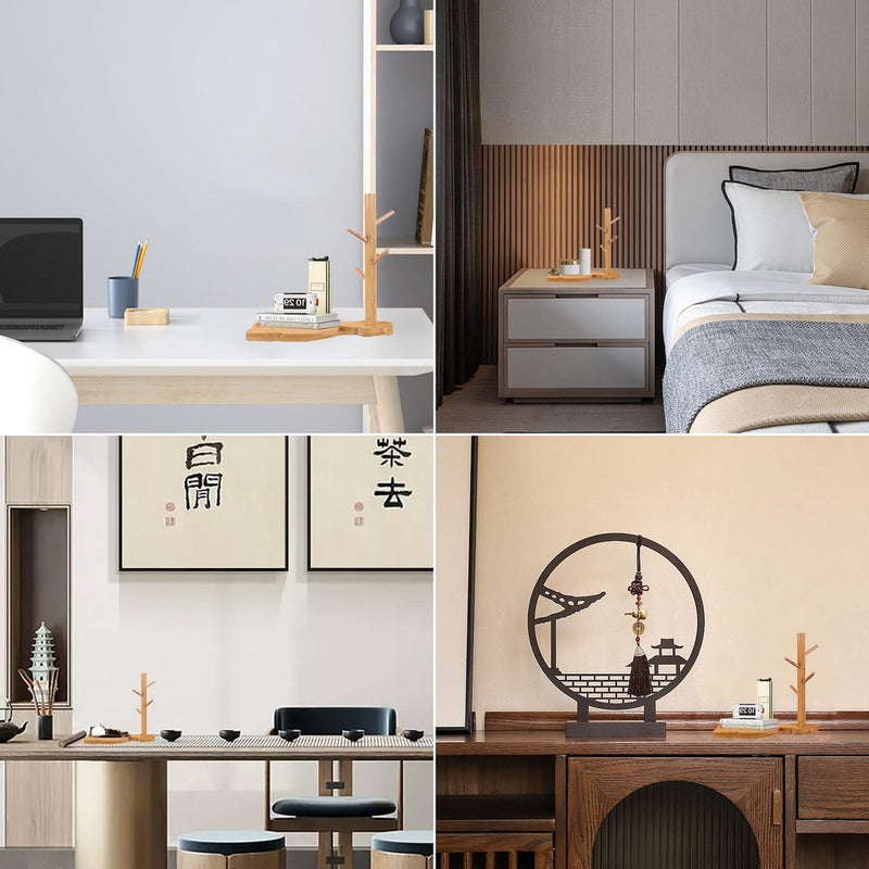 Houten sleuteldienblad voor entree, tafel, moderne decoratie van hars, gelukskat dienblad, Catchall dienblad met 3 standaard, hangende organizer, voor ringen, telefoon, armbanden (boten sleuteltray)