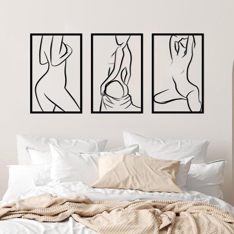 3 stuks metalen wanddecoratie minimalistische abstracte vrouwen muurkunst enkele lijntekening zwarte kunst vrouwelijke moderne wanddecoratie voor slaapkamer keuken badkamer