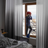 Voile gordijnen met kleurverloop, transparant gordijn, kort, tule gordijn met oogjes, in zwart-wit, kleurverloop, 160 x 140 cm (h x b), modern, voor kinderkamer, woonkamer, slaapkamer, set van