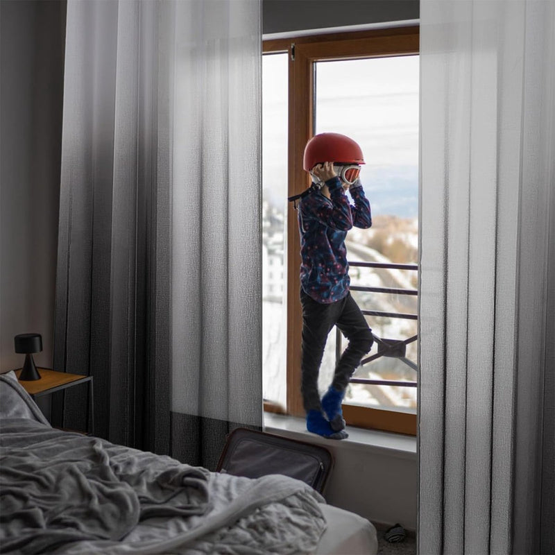 Voile gordijnen met kleurverloop, transparant gordijn, kort, tule gordijn met oogjes, in zwart-wit, kleurverloop, 160 x 140 cm (h x b), modern, voor kinderkamer, woonkamer, slaapkamer, set van