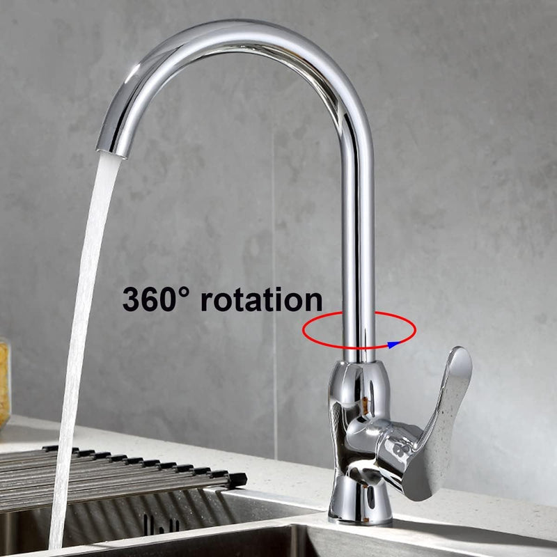 Keukenkraan eenhendel hooggebogen uitloop 360° draaibare keukenkraan chroom moderne Europese mengkraan met 1/2 inch & 3/8 inch adapter