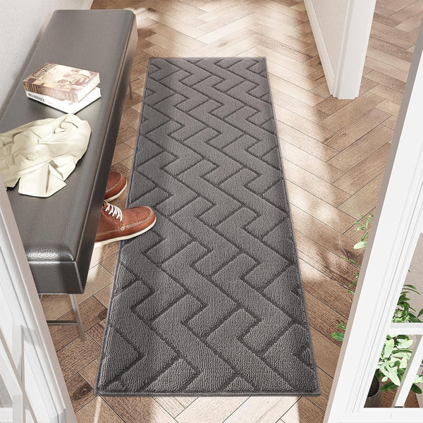 Deurmat voor binnen en buiten, 50 x 120 cm, vuilvangmat, antislip voetmat, binnen, wasbaar, voor binnen, deurmatten, huisdeur, dun, voor ingang, hal, tuin, binnen, huisdier, grijs