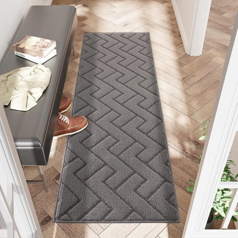 Deurmat voor binnen en buiten, 50 x 120 cm, vuilvangmat, antislip voetmat, binnen, wasbaar, voor binnen, deurmatten, huisdeur, dun, voor ingang, hal, tuin, binnen, huisdier, grijs