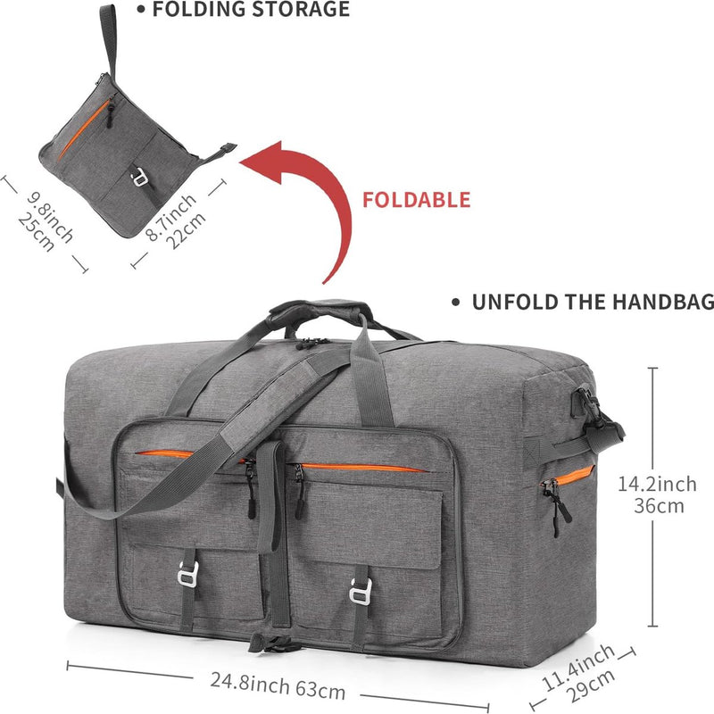 Lichtgewicht opvouwbare reistas Grote sporttas Dames Heren met schoenenvak Reistas Sporttas voor reizen Gym Vakantie Overnachting, B Grijs, reistas