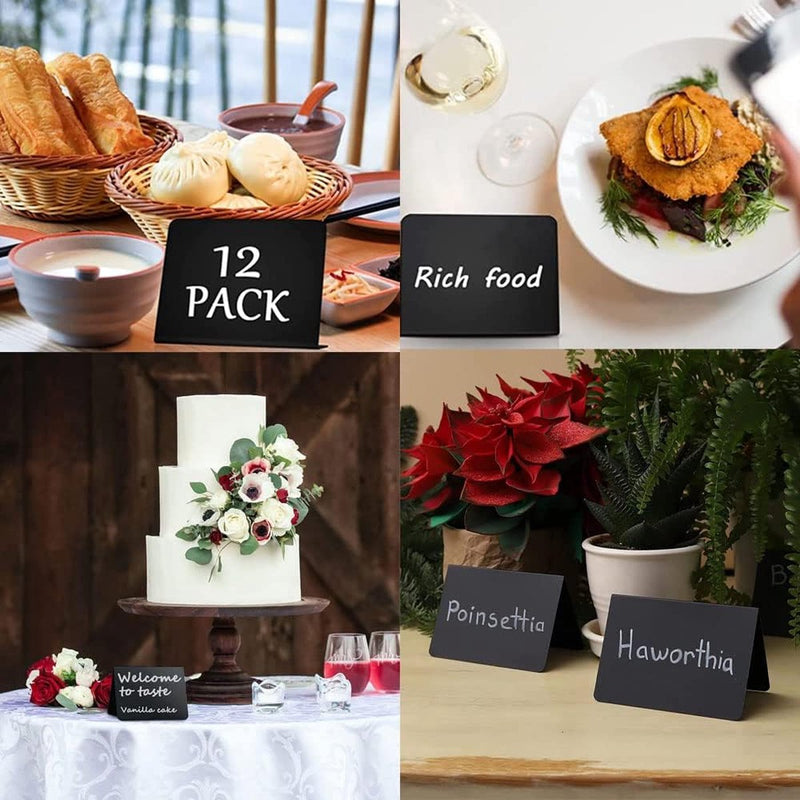 Mini-krijtbordset, kleine leisteen voor etikettering, kunststof buffetborden, krijtbord mini-tafelbladborden, voor prijskaartjes, bruiloft, feest, catering (zwart)